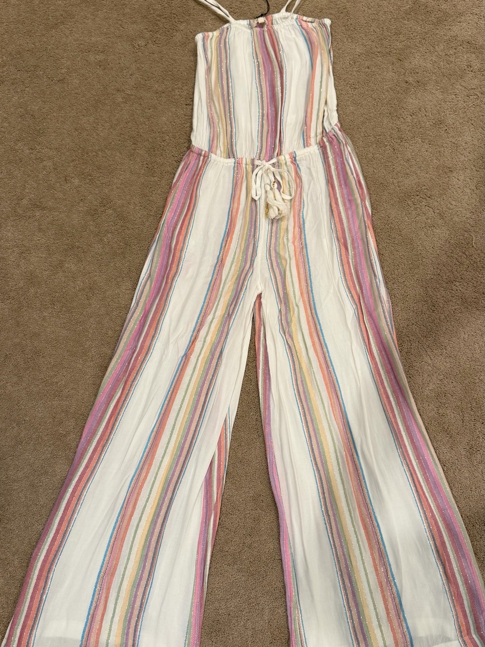 Elan White Striped Multicolor Wide-Leg Jumpsuit